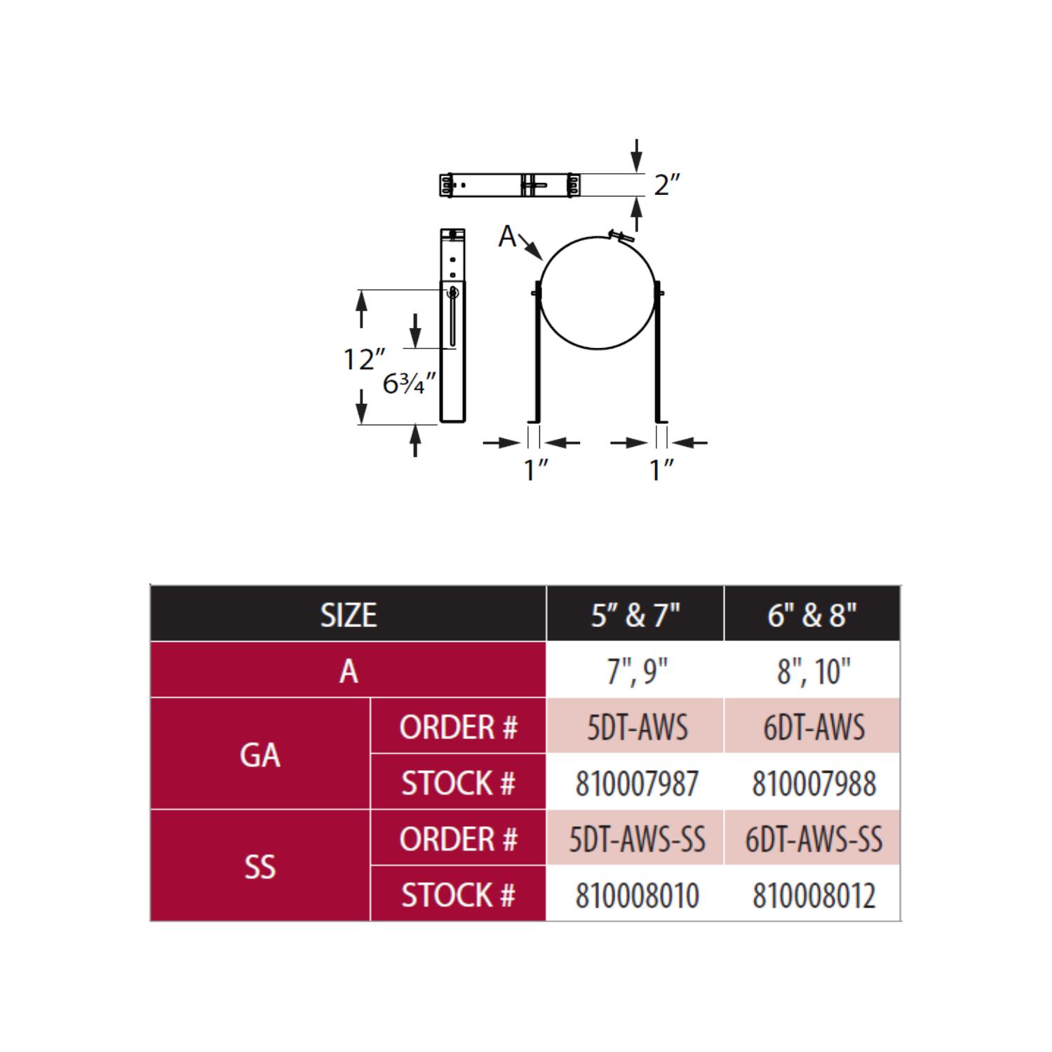 Adjustable wall strap dimensions diagram, 2 in height and 12 in length