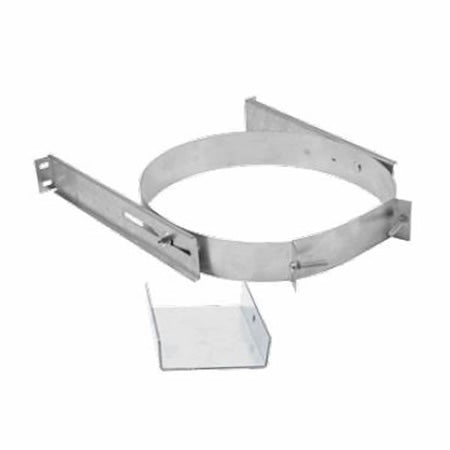 Adjustable wall strap for stove pipe, galvanized steel with mounting brackets and clamp ring