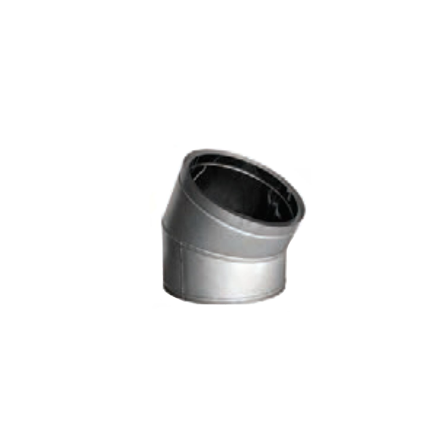 30-degree DuraTech vent elbow, 12 in diameter, dark outer and silver inner steel