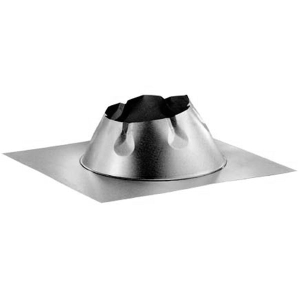 Flat roof flashing: black collar, silver metal cone on flat base