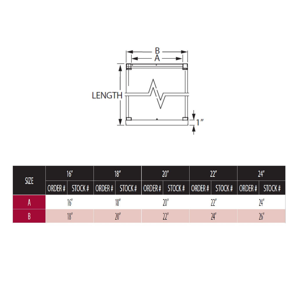 Chimney pipe size chart with length and diameter dimensions