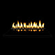 Decorative double-sided burner top with dark frame and visible flames