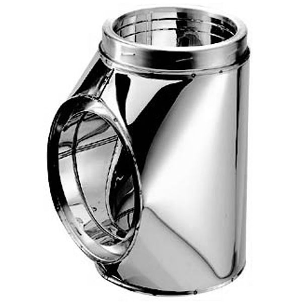 Stainless steel stovepipe tee with cap, 8-inch diameter, round connection