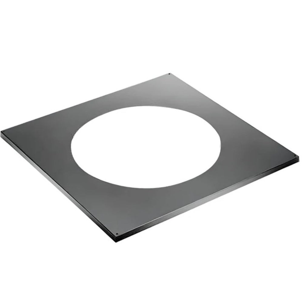 Round trim collar plate with square outer flange and central circular opening