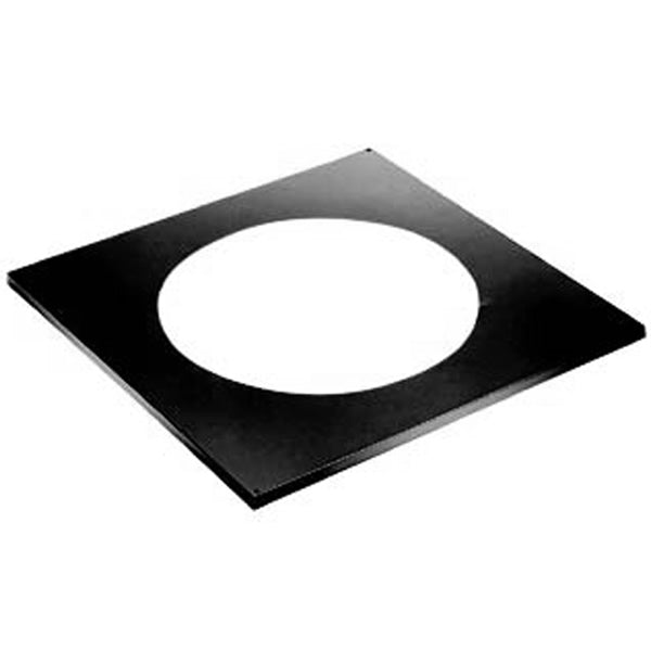 Square trim collar with circular opening, dark metal