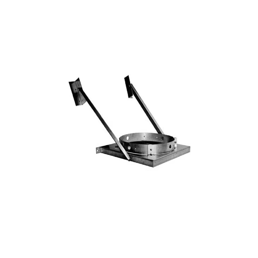 Tee support bracket with chimney pipe straps, metal base plate, silver finish