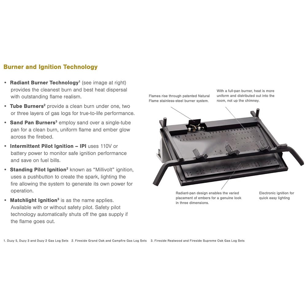 Gas log burner and ignition unit with ignition components and controls