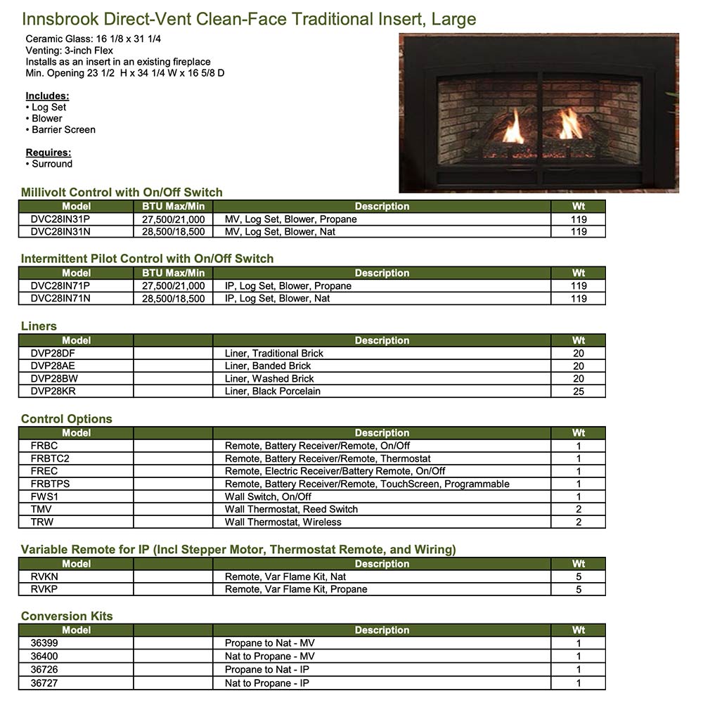 White Mountain Hearth DVC28IN Innsbrook Clean-Face Direct Vent Gas Fireplace Insert, 28-Inches
