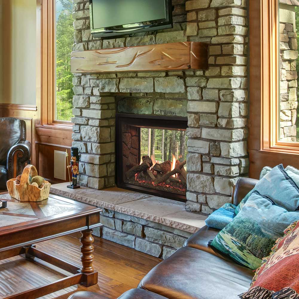 White Mountain Hearth DVCT40CSP-OUT Rushmore Clean-Face Direct Vent Double Sided Indoor/Outdoor Fireplace with Log Set, 40-Inches