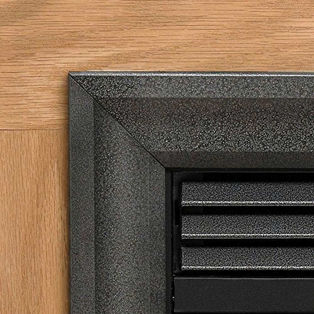 Hammered pewter steel fireplace frame, speckled corner with interior rails