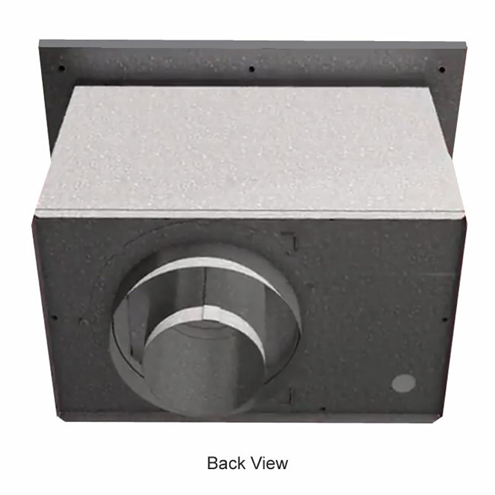 Metal back view of vertical vent conversion kit with circular exhaust port
