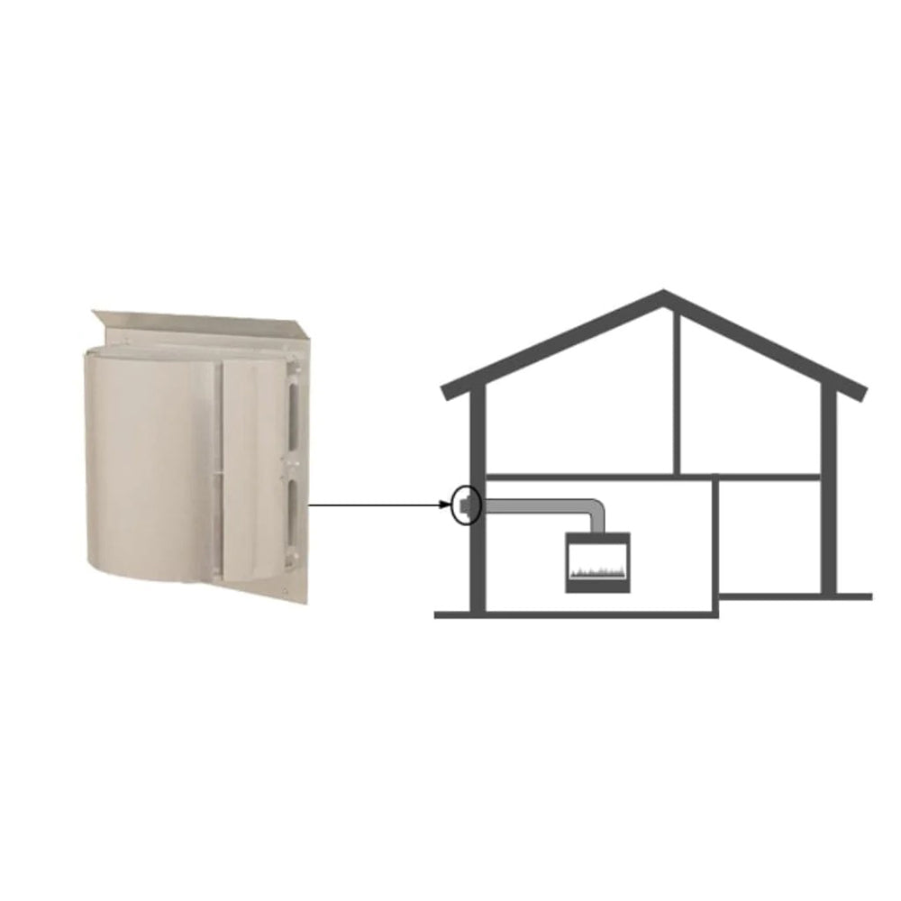 Horizontal roof termination cap with long flue, light gray side access panels