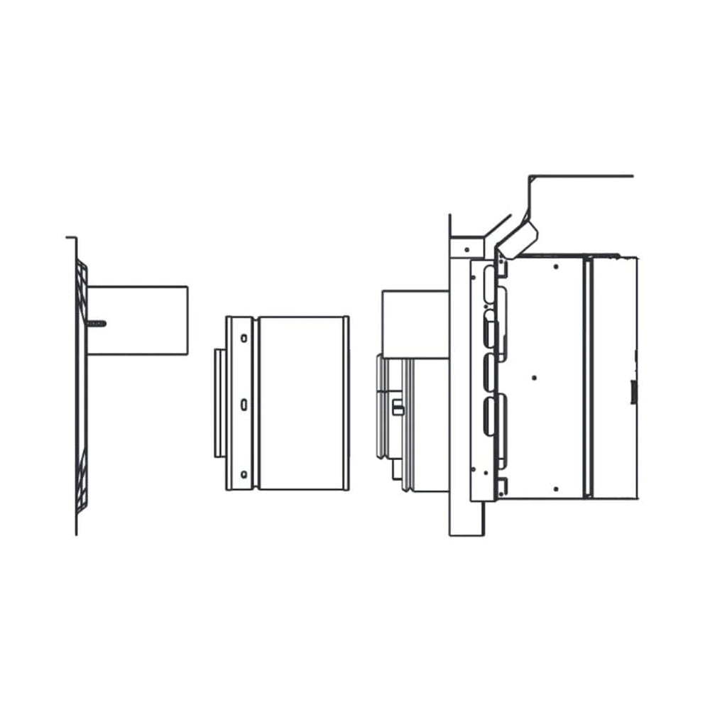 Exploded view of horizontal flue termination cap components and short flue sections