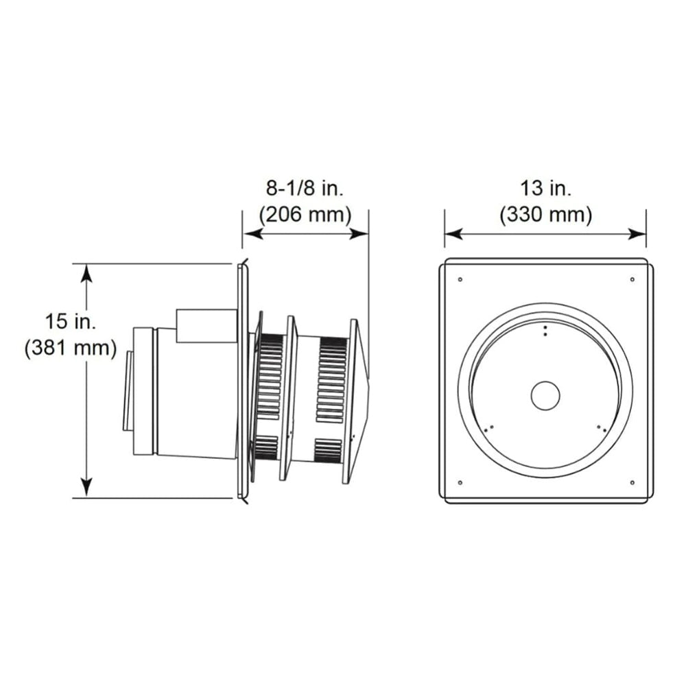 Termination cap dims: 15 in tall, 13 in wide, 8-1/8 in (206 mm) deep