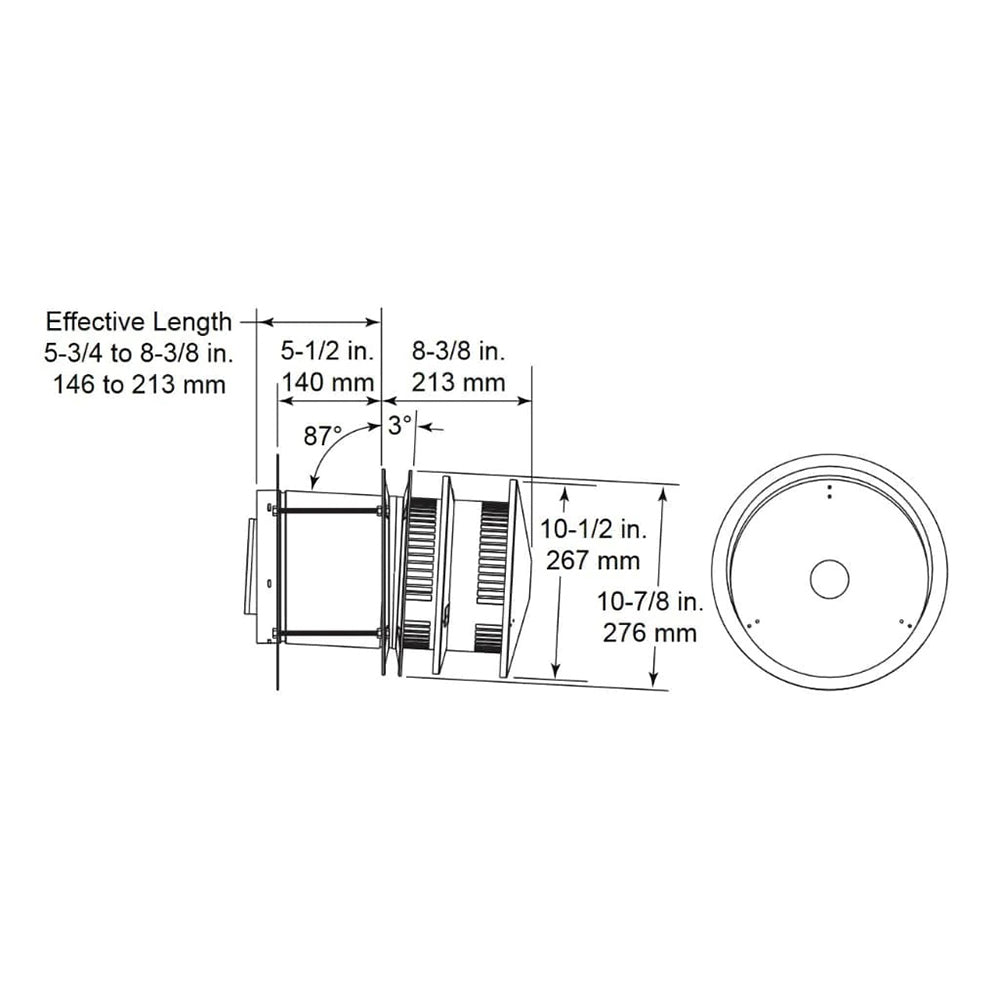 Technical diagram of metal termination cap with glass base, showing dimensions and side view
