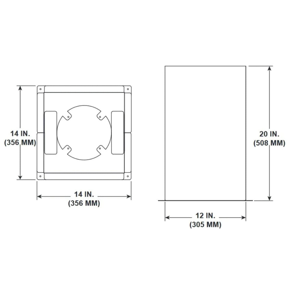 Roof deck insulation shield dimensions: 14 in wide, 20 in tall, 12 in deep
