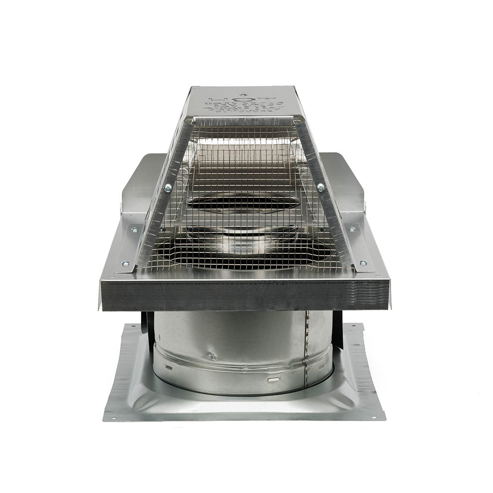 Horizontal termination cap with wire screen and short flue stub on square base