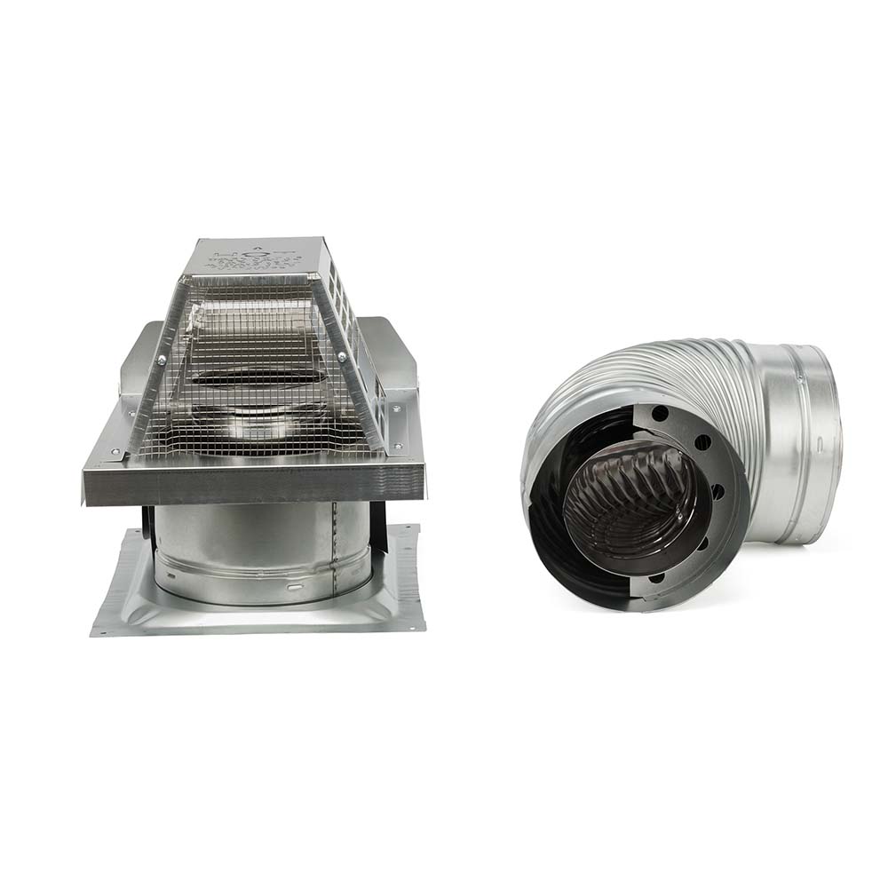 Termination kit parts set: screened cap with base and ribbed short flue duct