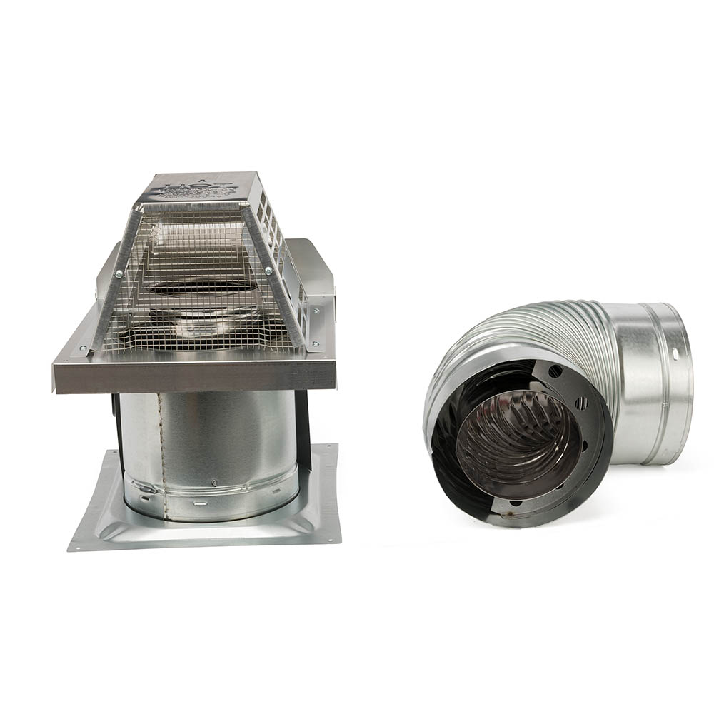 Horizontal termination kit with round duct section and matching stainless flue components