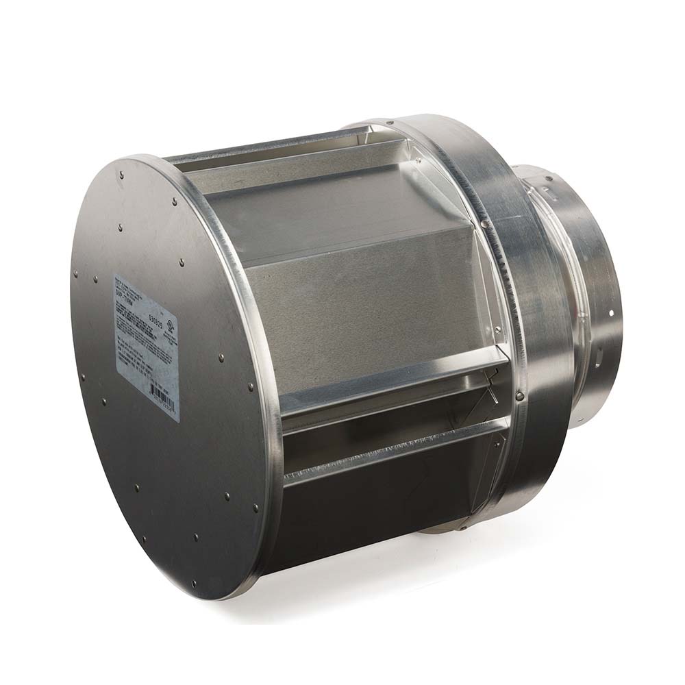 Vertical high-wind termination cap with curved end panel and steel duct opening