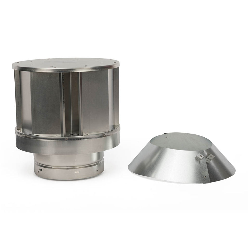 Vertical high-wind termination cap and matching metal cone top shown with base