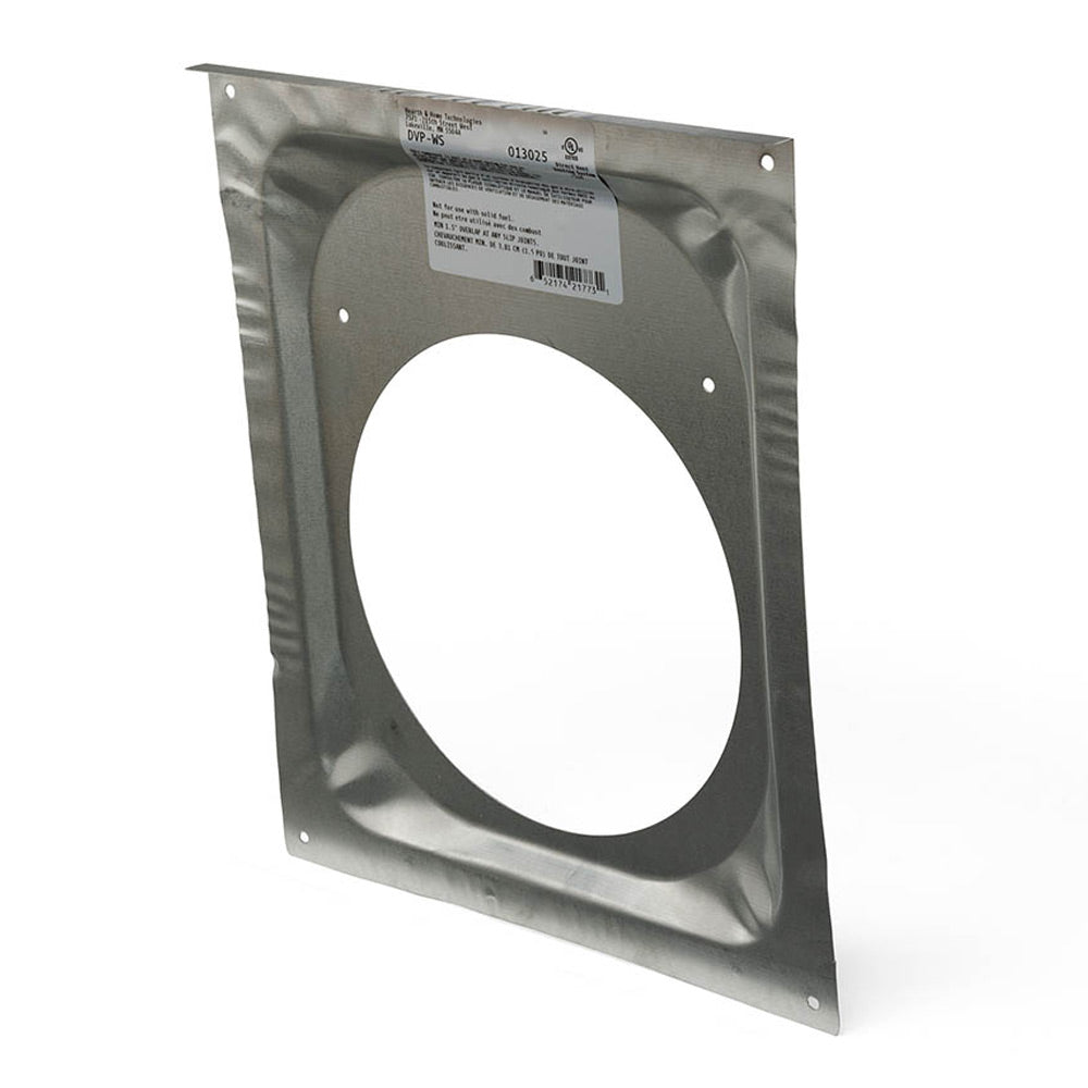 Galvanized wall firestop plate with round opening and four corner mounting holes