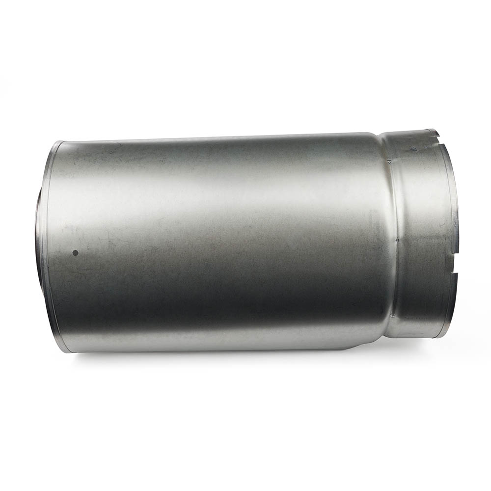 Galvanized slip section pipe, silver metal with dark end collar