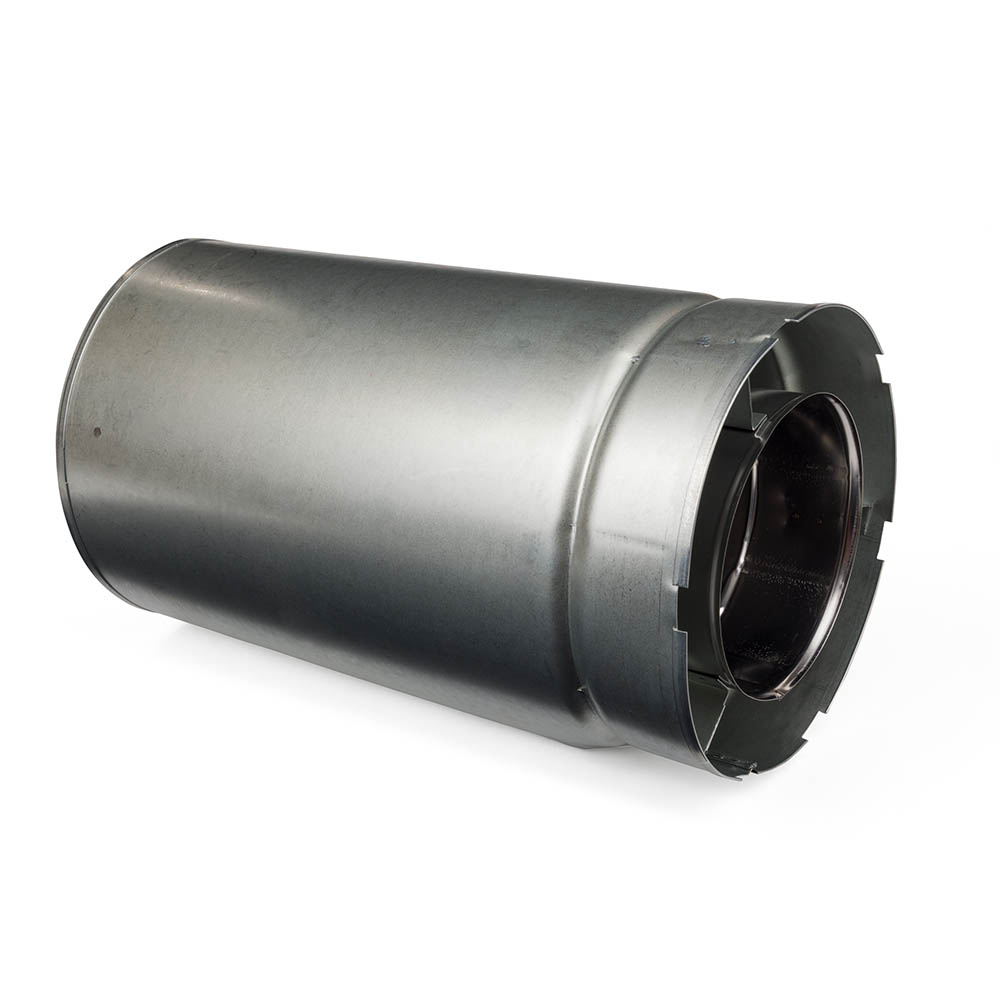 Slip section pipe with flanged end, silver metal tube and dark inner ring