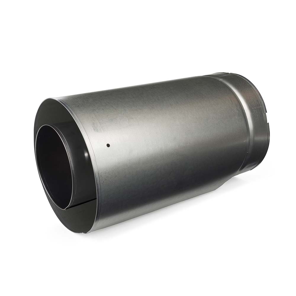 Slip section pipe, silver metal with black rim openings at both ends