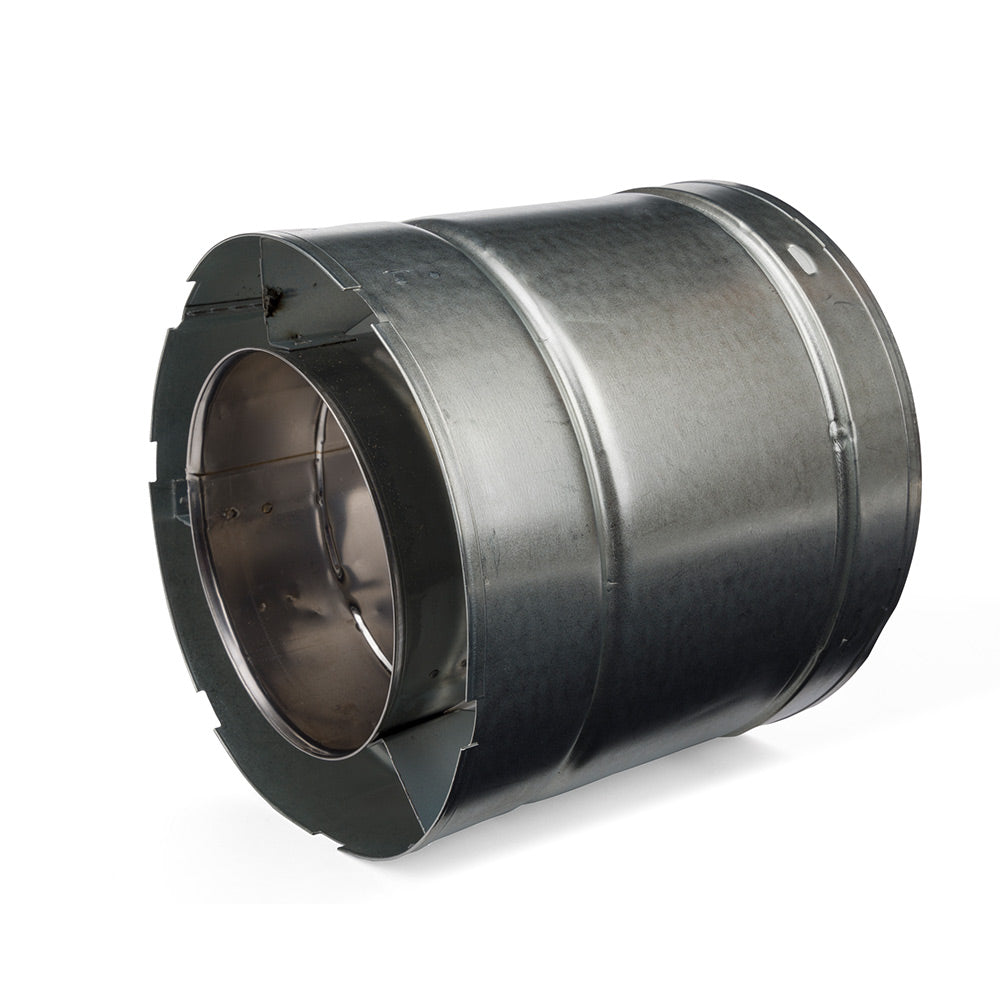 Metal slip section duct pipe with flanged ends, dark galvanized finish