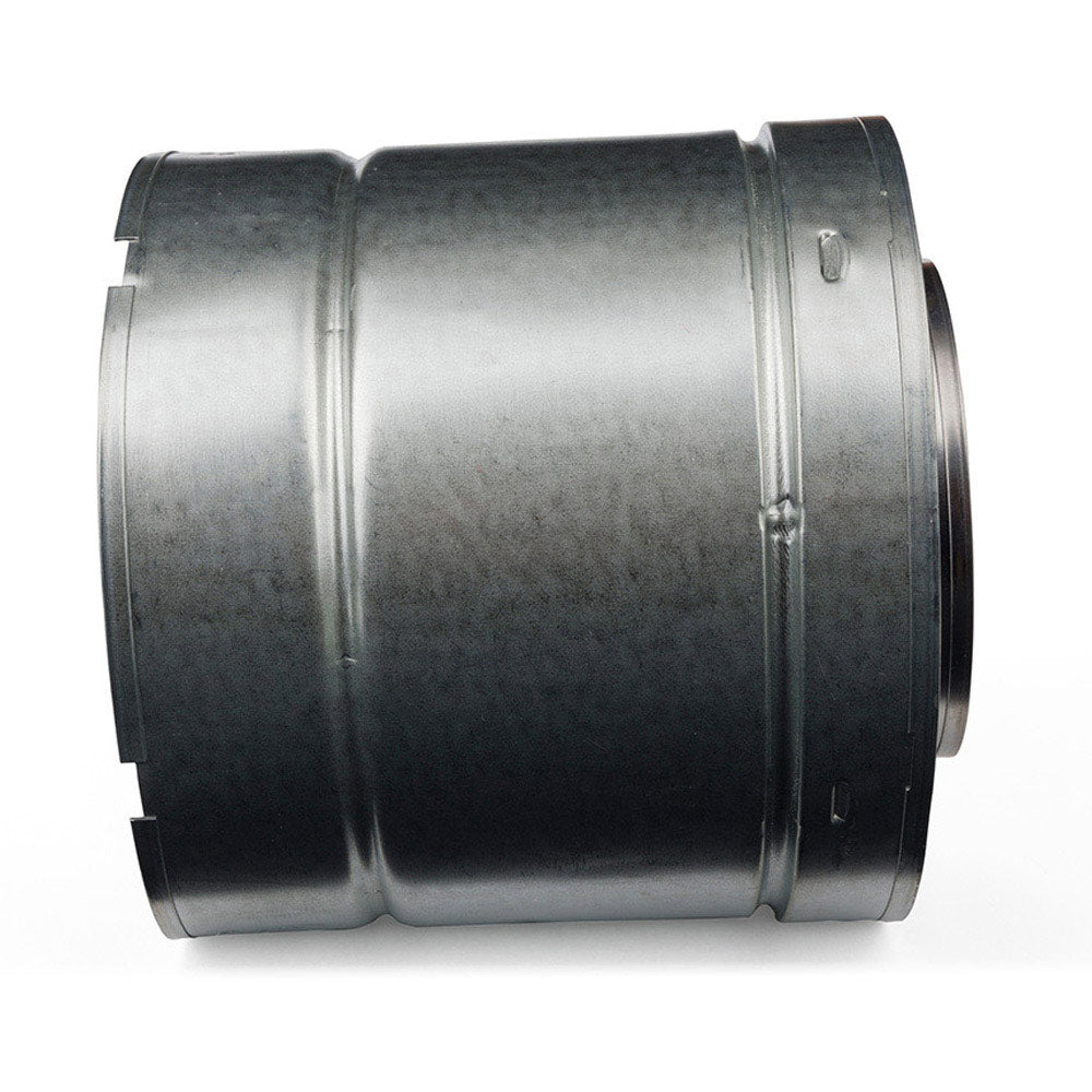 Metal slip section duct pipe with smooth cylindrical body and latch flanges