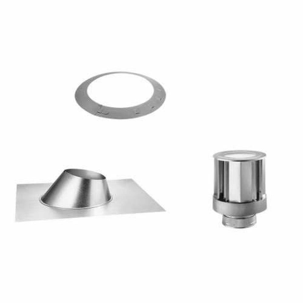 Stainless steel direct vent vertical vent kit components: flue collar, trim ring, cap