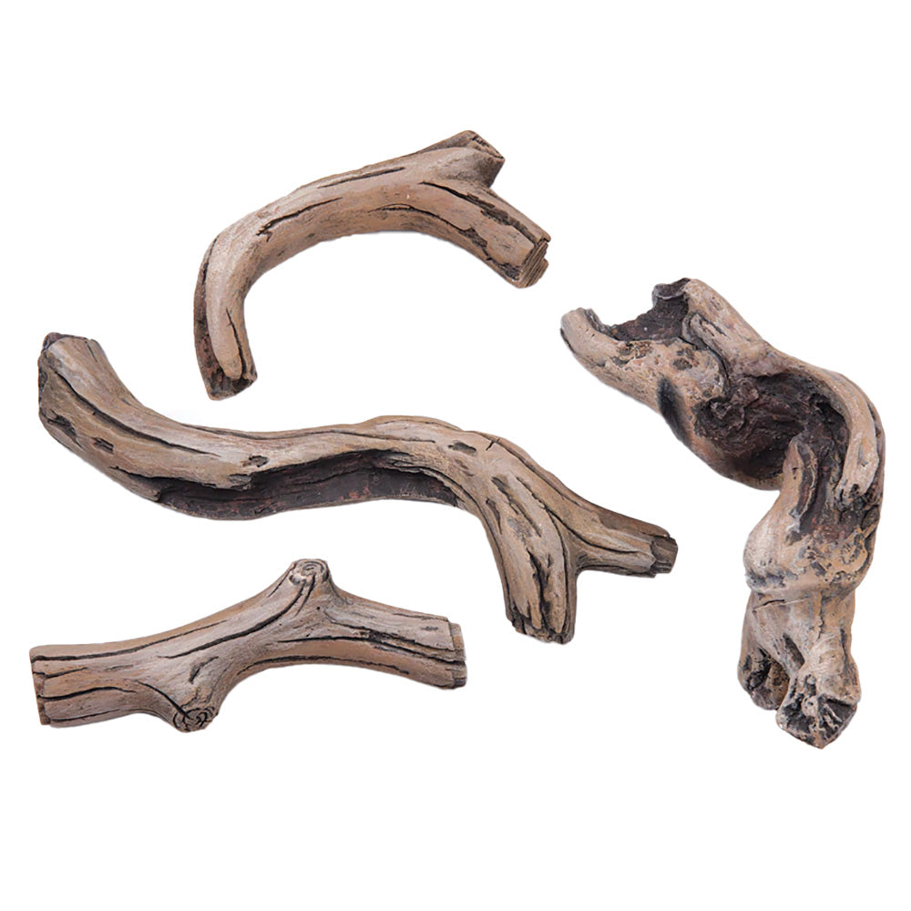 Decorative driftwood log set with 4 weathered brown log pieces