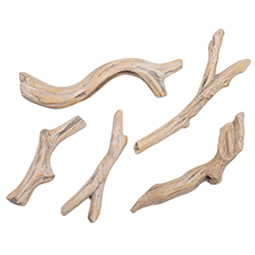 Decorative driftwood log set with five light tan textured log pieces