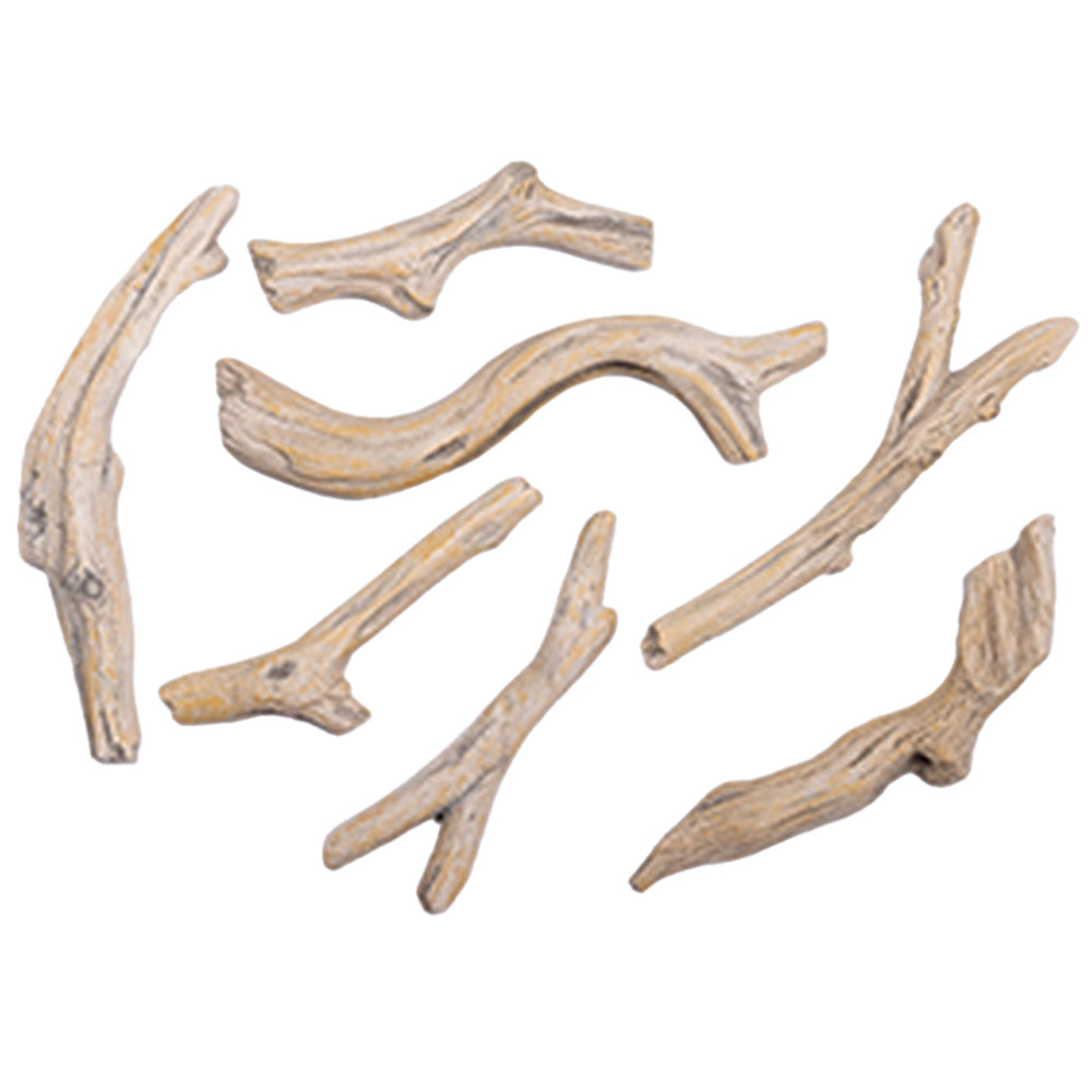 Decorative driftwood log set, assorted curved tan-gray pieces