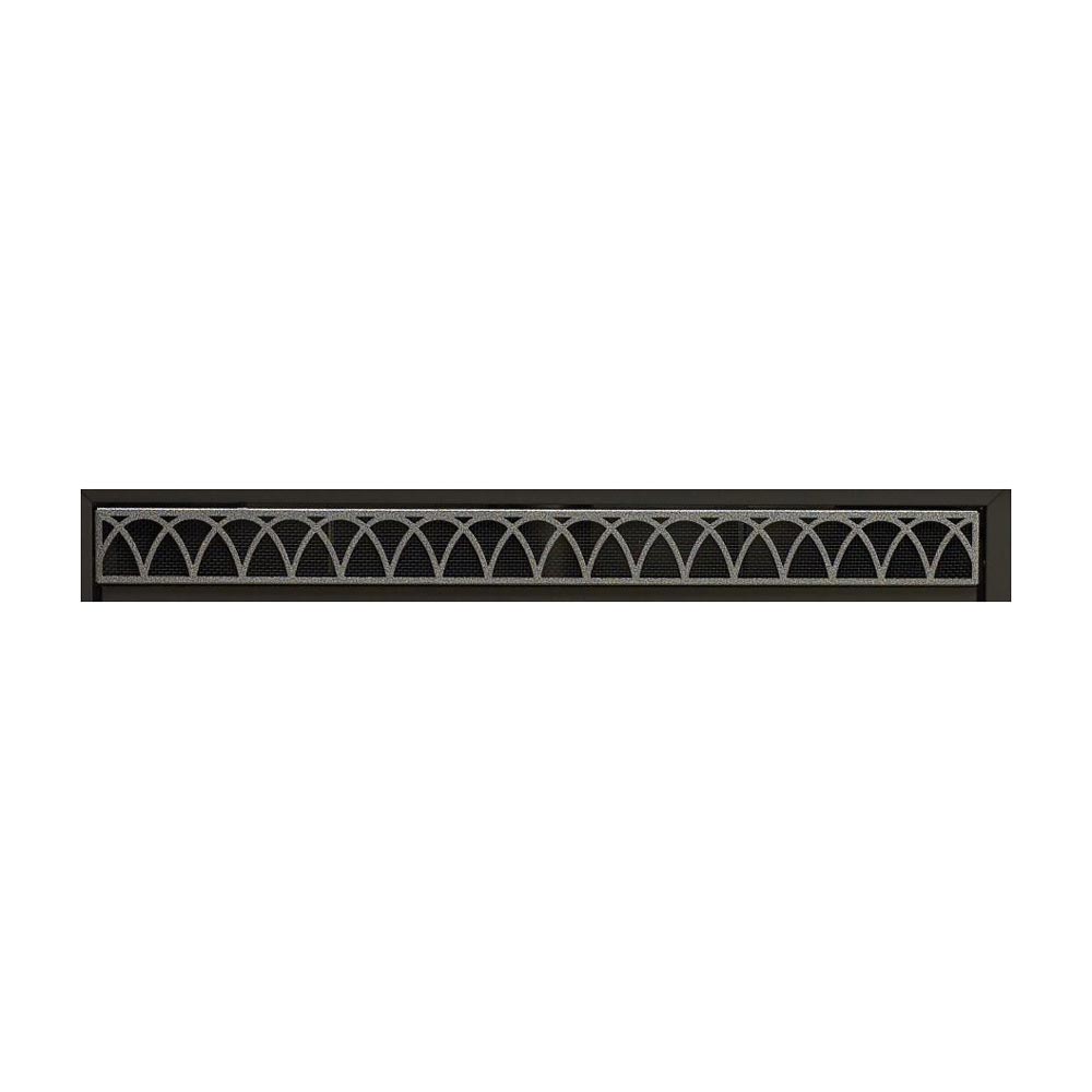 Decorative fireplace louver panel with arched semicircle grille, dark metal frame