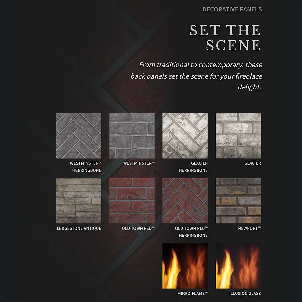 Decorative panel options set with brick-style textures and reflective glass samples