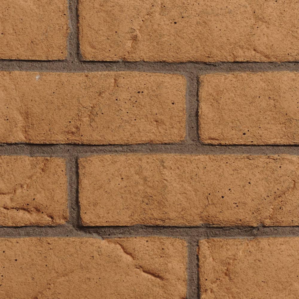 Brick-pattern liner panel for gas fireplace, rustic buff color