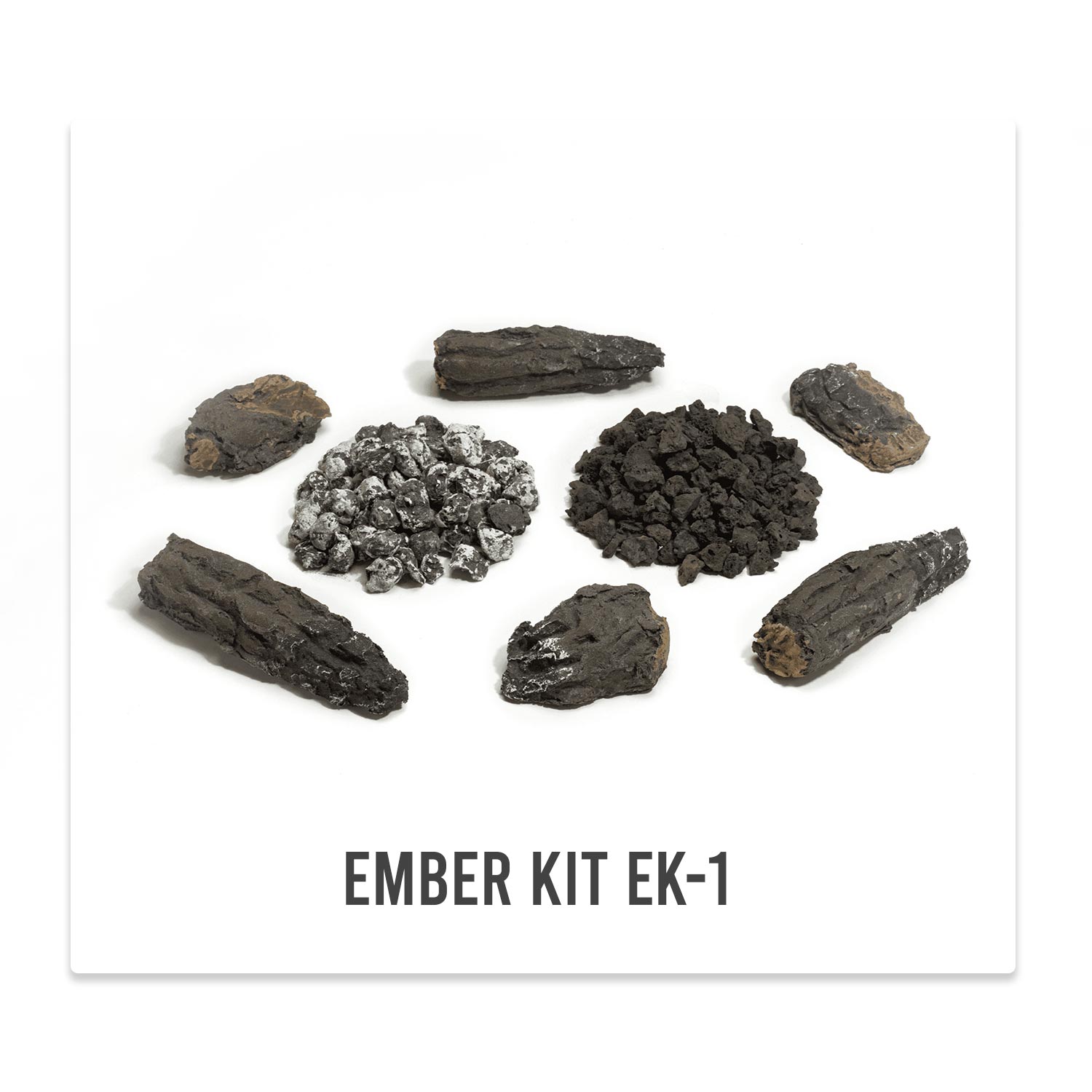 Ember kit with dark lava rock and ember pieces for fireplace firebox