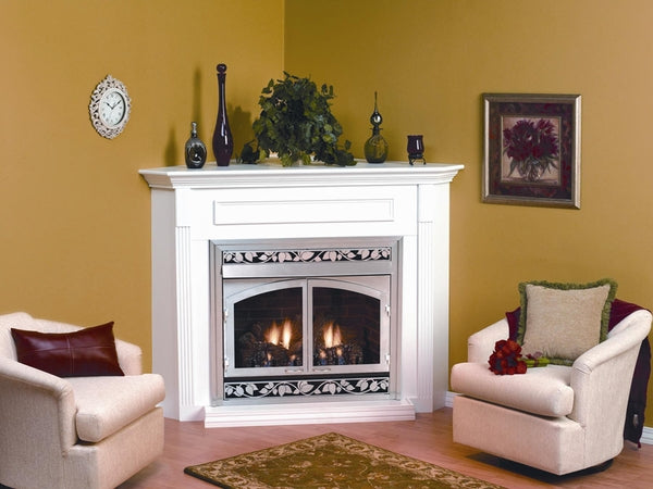 White Mountain Hearth EMBC4 Corner Cabinet Mantel with Base for Breckenridge VFD42 Deluxe Firebox