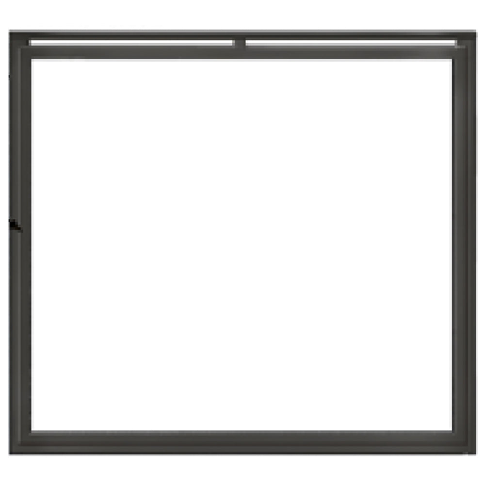 Gun metal fireplace front with overlap frame and rectangular opening