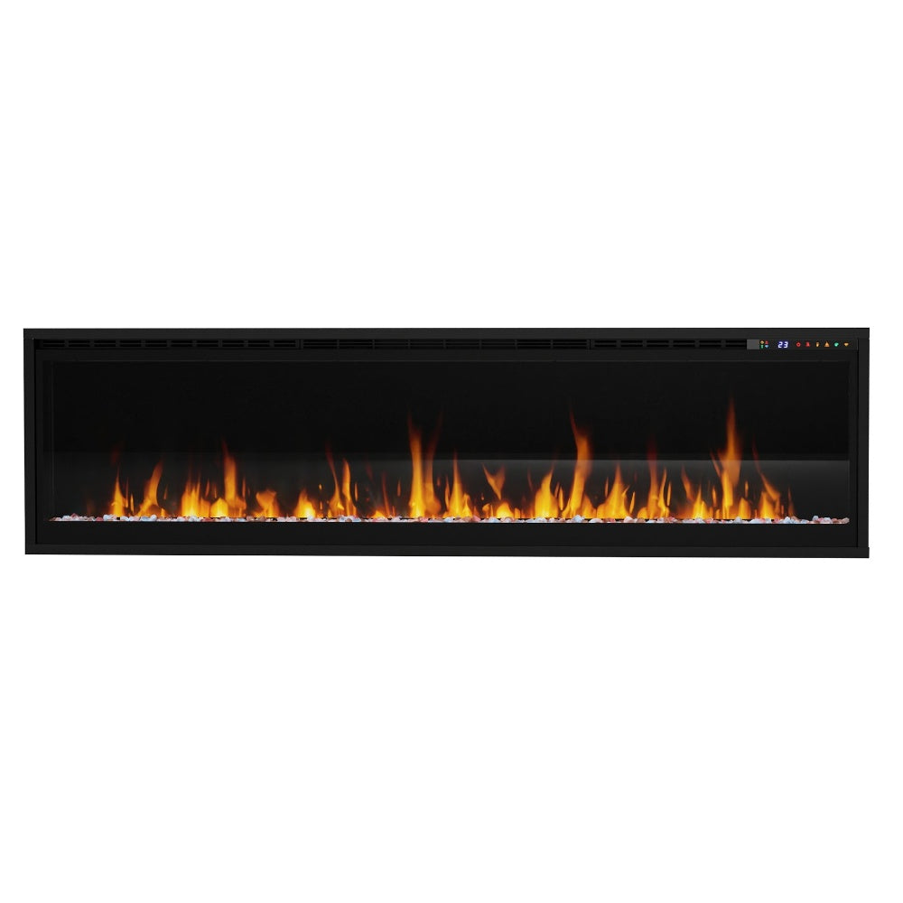 Dimplex linear electric fireplace with black frame and orange flame effect