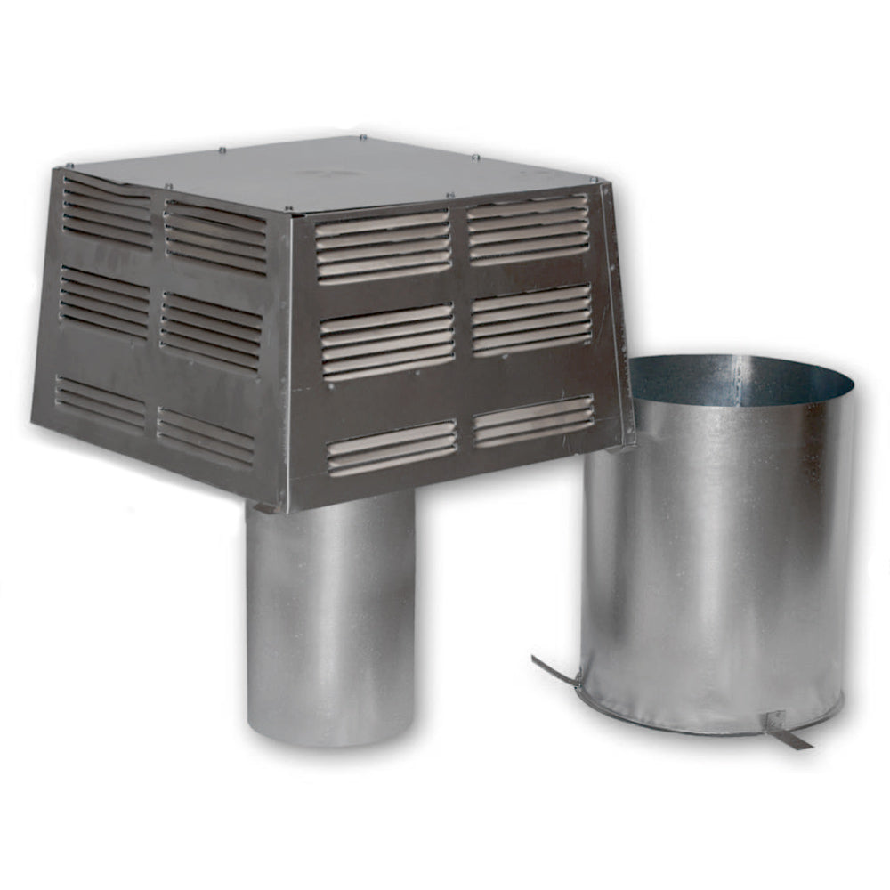 Square chimney cap termination with louver vents, dark metal, 8-inch fit