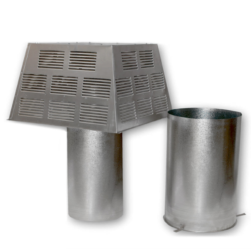 Metal vent termination with pyramid grille and slip-fit pipe sections