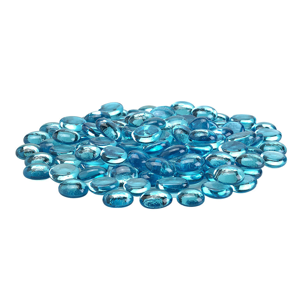 Aqua blue fire glass beads, round shapes, loose pile