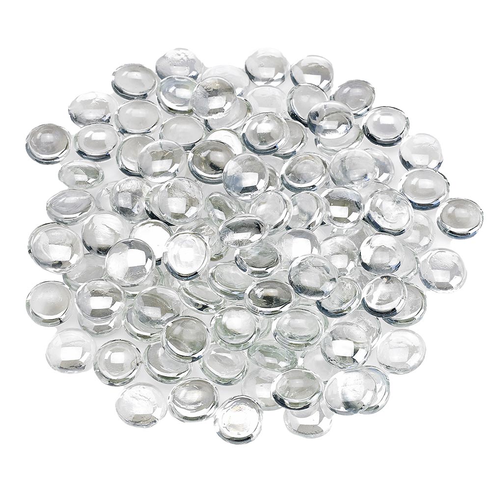 Clear round glass fire beads in glacier ice, 1/2-inch size, assorted pile