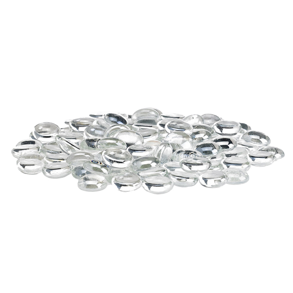 Clear round glass fire beads in glacier ice, 1/2-inch size, spread pile