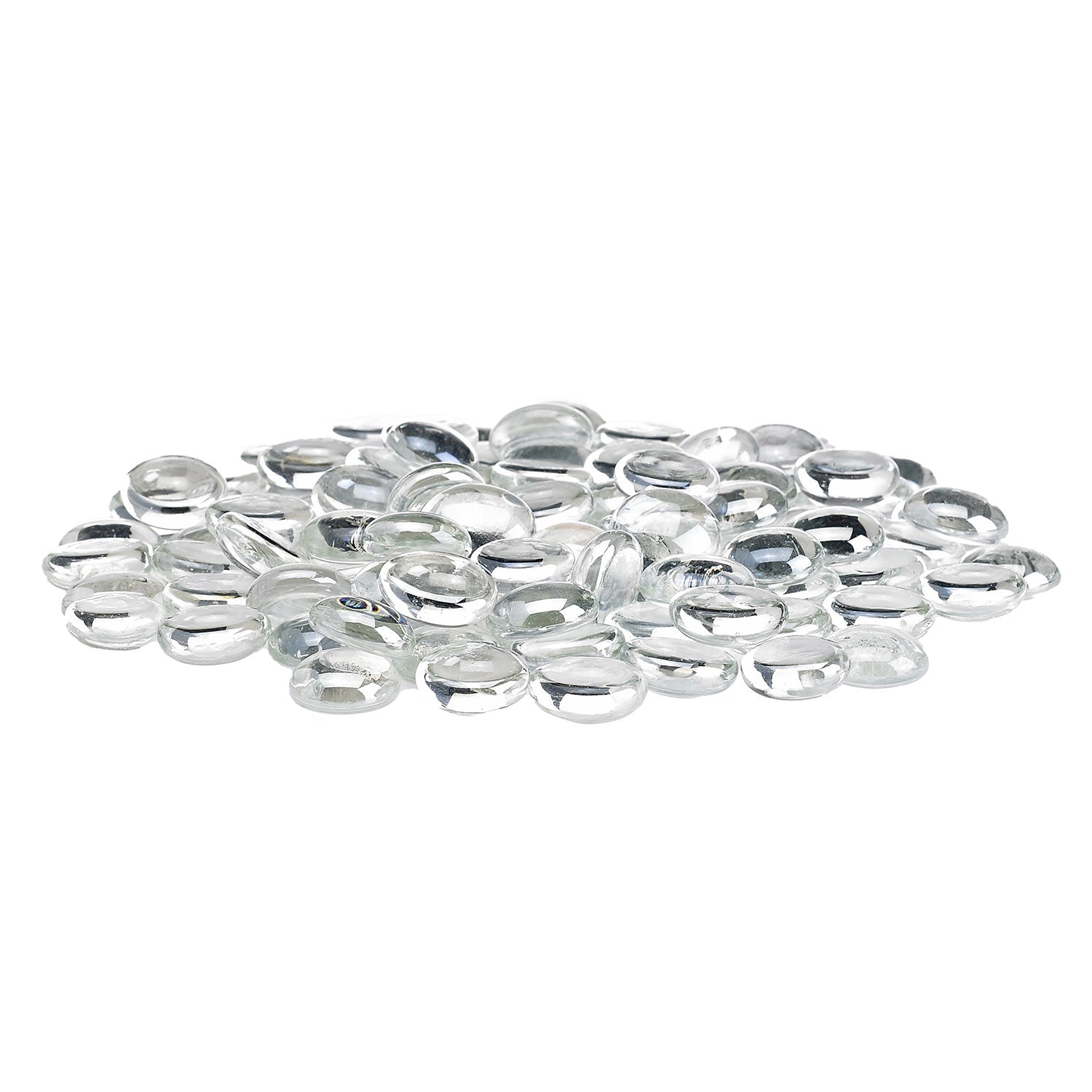 Clear round glass fire beads in glacier ice, 1/2-inch size, spread pile