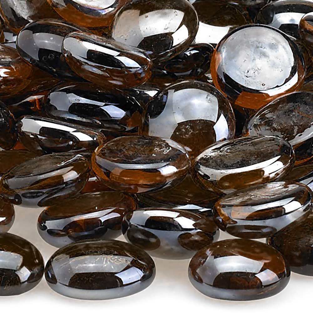 Dark root beer luster fire glass beads, glossy oval pieces