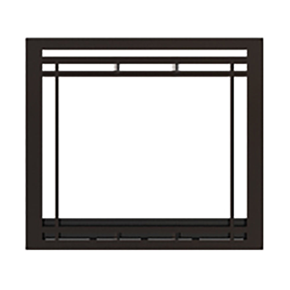Black craftsman front facade with horizontal grille and vent opening for gas fireplace